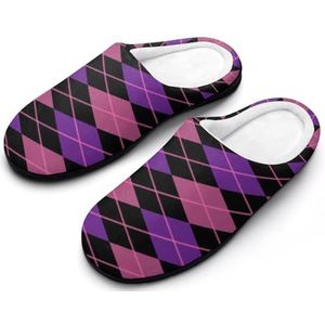 Roze Paars Argyle Diamanten Katoenen Slippers Voor Vrouwen Warme Anti-Slip Rubber Zool Huis Schoenen Voor Indoor Hotel 9-10 (40-41)