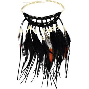 Zwart Bruin Lange Veer Hangers Etnische Ketting Vintage Bohemen Hyperbool Hippie Charme Kraag Statement Sieraden (Color : black)