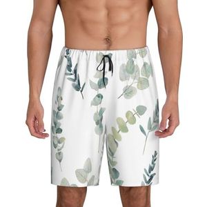 Heren Wit Natuurlijk Groen Twig Print Lounge Shorts Pyjama Bottoms Nachtkleding Shorts Kerst Shorts Losse Sportbroek, Zwart, XXL