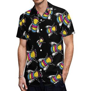 Pansexual vlag bij heren Hawaiiaanse shirts korte mouw casual shirt button down vakantie strand shirts 5XL