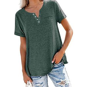 T-shirt Dames V-hals Blouse met knoopsluiting Effen tuniek Tops met korte mouw Tuniek Dames tops Korte mouw Knoop voorkant Geplooide top Tuniek T-shirt Lange mouw V-hals shirt Knoop voorkant los