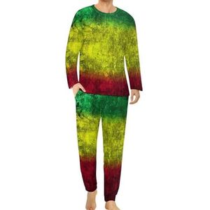 Rood Geel Groen Rasta Vlag Comfortabele Heren Pyjama Set Ronde Hals Lange Mouw Loungewear met Zakken 3XL