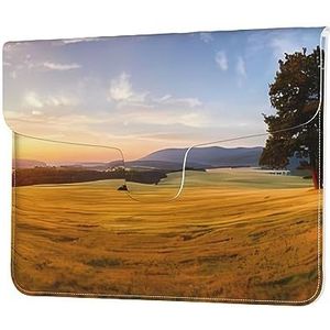 Herfst Gouden Gras Landschap Print Lederen Laptop Sleeve Case Waterdichte Computer Cover Tas Voor Vrouwen Mannen