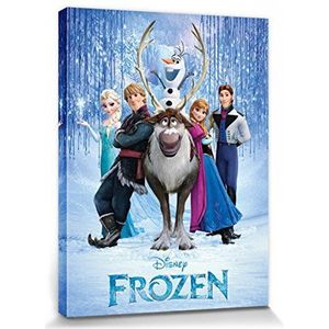 1art1 Frozen Poster Kunstdruk Op Canvas Characters, Olaf, Sven, Anna, Kristoff, Elsa, Hans Muurschildering Print XXL Op Brancard | Afbeelding Affiche 80x60 cm