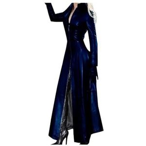 Lange Leren Jas Dames S-5XL, Sexy Imitatieleren Jassen For Dames, Herfst/winter Trenchcoat, Effen Windjack, Slim Fit Bovenkleding Damesjassen(Dark blue,5XL)