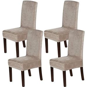 Dining Room Chair Covers Set of 2/4/6, Stretch Velvet Removable Dining Chair Protector Decoration Cover Seat Slipcovers for Hotel, Banquet, Kitchen, Restaurant, Home Decoration (4 PCS,Taupe)