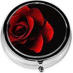 Rode Roos Gedrukt Ronde Pil Doos Metalen Ijzer Plating Mini Pil Case Draagbare Reizen Pil Organizer Met 3 Compartiment Voor Pocket Portemonnee