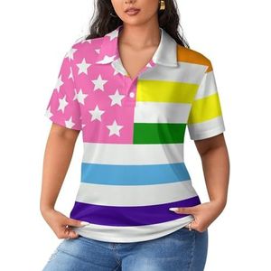 LGBT Gay Pride USA vlag dames poloshirts met korte mouwen casual T-shirts met kraag golfshirts sport blouses tops 3XL
