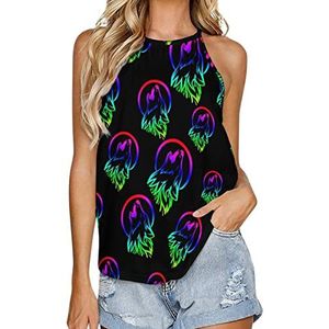 Tribal Wolf Howl Tanktop voor dames, zomer, mouwloos, T-shirts, halter, casual vest, blouse, print, T-shirt, 3XL