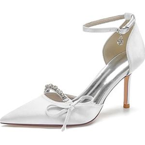 EICOFF Dames Kristal Stiletto Hakken Bruidschoenen met Gesloten Neuzen Enkelband Hoge Hakken Feest Werk Pomp Schoenen,Wit,35 EU