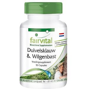 Fairvital | Duivelsklauw en wilgenschors capsules - HOOG GEDOSEERD - gestandaardiseerd op 1,2% harpagosiden en 15% salicine - VEGAN - Harpagophytum procumbens & Salix alba extract - 90 capsules