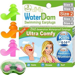 WaterDam Zwemmen Oordoppen Grote Waterdichte Ultra Comfortabele Oordopjes Voorkomen Oor (Maat 2+2+2: Kids Tieners Medium Oor)