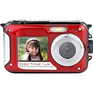 Videocamera Vlogcamera Recorder 48MP Compacte Digitale Camera 'S for Fotografie Waterdichte 2.7K Retro Vintage Video Recorder Dual Screen Photo Camcorders 16X zoom(No TF Card,Rosso)