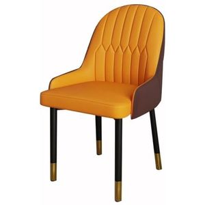 Meal Chairs Keuken PU lederen keuken eetkamerstoelen met ergonomie armleuningen rugleuning metalen poten gestoffeerde zijstoelen for eetkamer, woonkamer, slaapkamer(Orange+coffee)