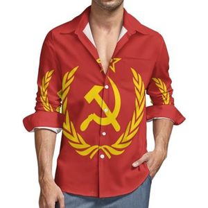 Sovjet-Unie CCCP USSR embleem rood casual herenoverhemden lange mouw met zak Hawaiiaans shirt vakantie L