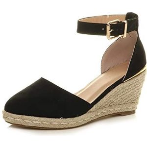 AJVANI Womens dames mid wig hak platform gesp up enkelband espadrille sandalen maat, Zwart, 39 EU