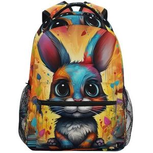 Kunst Aquarel Konijn Cool Leuke Crossbody Tassen Schooltas Studenten Schooltas Meisjes Reizen Jongens, Afbeelding, M