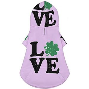 St Patrick's Day LOVE Shamrock Ierse schattige hond hoodie print huisdier kleding trui trui jas met hoed voor kleine honden katten 2XL