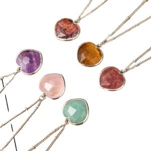 Crystal Heart Pendant Fashion Necklace Silver Chain Stone Choker Jewelry For Women Valentines Gift (Color : Random Stone)