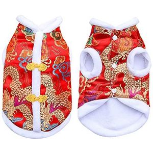 Dog New Year Tang Suit Pet New Year Clothes for Dogs Cats Spring Festival Coat Chinese Style Winter Warm Pet Clothing Vest(S)