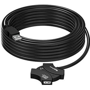MutecPower 10 m USB 2.0 actieve verlengkabel met 4-poorts USB-hub en uitbreidingschipset - USB mannelijk naar vrouwelijk snoer/repeater kabel - 10 meter - Zwart