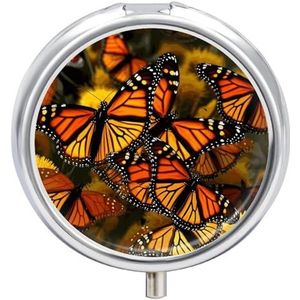 Monarch Vlinders Kleine Pillendoos 3 Roosters Reizen Pillendoosje Draagbare Dagelijkse Pil Organizer met Anti-Mengen Ontwerp Gemakkelijk op te halen Medicijnen voor Medicatie, Vitamine, Supplementen