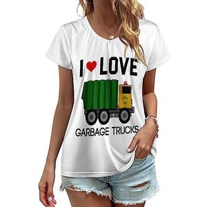I Love Garbage Trucks Dames V-hals T-shirts Leuke Grafische Korte Mouw Casual Tee Tops L