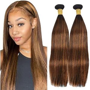 Lakaisa Straight Human Hair Bundles Brown Sew in Hair P430 Highlight Real Hair Extensions 2 Bundles 100% Unprocessed Brazilian Virgin Hair No Smell for Woman 32 32 Inch
