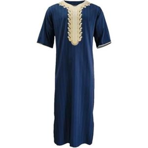 Hgvcfcv Mens moslim streep Saoedi-Arabische moslim kleding lange mouw maxi gewaad Dubai gewaad, Donkerblauw, M