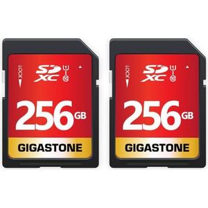 GIGASTONE SD Card 256GB 2-Pack SDXC met 2x Mini-case, Geheugenkaart voor Full HD Video Canon Nikon Sony Pentax Kodak Olympus Panasonic Digital Camera, 100MB/s UHS-I U1 C10 Class 10