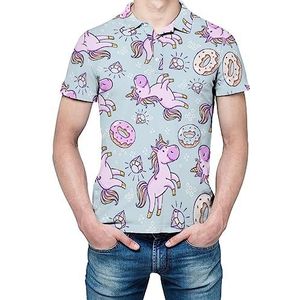 Roze Eenhoorns Donuts Regenboog Heren Korte Mouw Shirt Golfshirts Regular-Fit Tennis T-Shirt Casual Business Tops