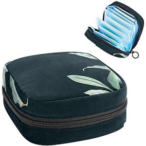 Periode Pouch Draagbare Tampon Opbergtas,Tampon Houder voor Portemonnee Vrouwelijke Product Organizer,Donkergroen Bladeren Patroon 11, Meerkleurig, 4.7x6.6x6.6 in/12x17x17 cm