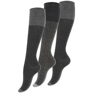 Vincent Creation - Kniekousen - Grijs - 3 Paar - Natuurvezel Katoen - Geribbelde Look