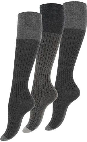 Vincent Creation - Kniekousen - Grijs - 3 Paar - Natuurvezel Katoen - Geribbelde Look