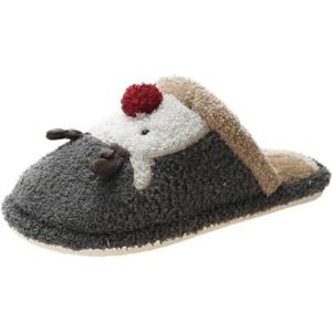 yeeplant Verdikte Unisex Pluizige Slippers: 3D Elk Winter Indoor Kerst Slides, Grijs, one size