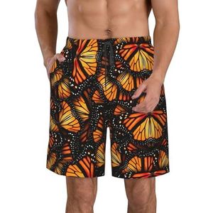 Leger Digitale Camouflage Print Heren Zwemmen Board Shorts Zwembroek Trunks Badmode Sneldrogende Surfen Strand Essentiële Zomer, Heaps van Oranje Monarch Vlinders, M