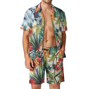 Bloemen Hawaiiaanse Sets voor Mannen Button Down Korte Mouw Trainingspak Strand Outfits 2XL