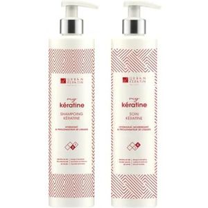 Urban Keratin Duo Kit | Sulfaatvrije Shampoo en Conditioner | Keratine Verzorging Set | Braziliaanse Gladmakende Behandeling (400 ml x 2) | Made in France
