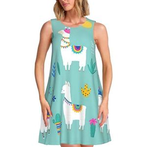 CKGODGF Alpaca lama print charmante damesjurk mouwloze knielange jurk met zakken voor feestjes en vakanties, Zwart, S