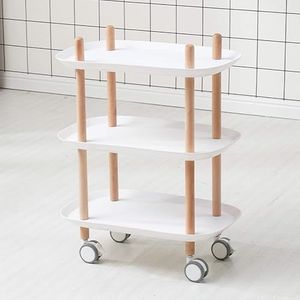 Rollende Opbergwagen Serveerwagen 3-laags Rolwagentje Keuken Opbergwagentje Badkamer Gereedschap Planken Opbergwagentje Plastic Serveerwagentje Keukentrolley Rolwagen(White)