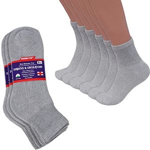 Diabetische enkelsokken, niet-bindende circulatoire arts goedgekeurd kussen katoen kwart sokken voor heren dames (12 paar grijs, heren 10-13 schoenmaat 7-12)