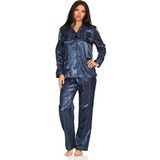 Normann - Dames Pyjama - Donker Blauw - 83% Polyester, 17% Katoen - Doorknoop Model