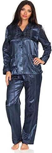 Normann - Dames Pyjama - Donker Blauw - 83% Polyester, 17% Katoen - Doorknoop Model