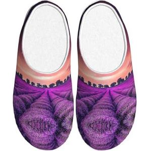 EdWal lavendel velden print Winter Warme Slippers Indoor Anti-slip Pluche Slippers Ontspannen thuis voor Vrouwen Mannen, Zwart, 37.5 EU