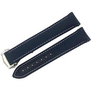 yeziu 19 mm 20 mm nylon canvas horlogeband voor Omega 300 AT150 de ville Aqua Terra 150 21 mm 22 mm blauwe vervangende band met 316L roestvrijstalen metalen gesp(Blue White 2,20mm)