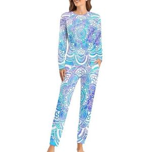 Mandala Roze Lavendel Aqua Galaxy Zachte Dames Pyjama Lange Mouw Warm Fit Pyjama Loungewear Sets met Zakken 5XL