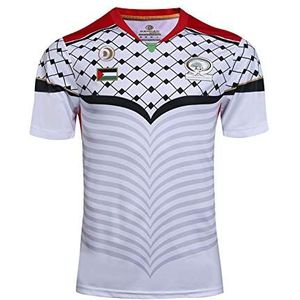 SPABOY Heren Jersey Palestina Rugby Jersey, Wit Zwart Serie Katoen Jersey Grafisch T-Shirt Rugby Korte Mouw Pro Jersey, Het beste cadeau voor man of zoon Zwart-XL Training T-shirts, Wit, S