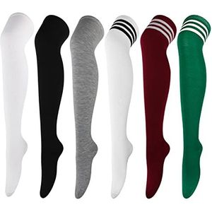 DRESHOW 6 Paar Lang Sokken Dij Hoge Sokken Overknee Sokken Casual Hoge Kousen Voor Meisjes en Vrouwen