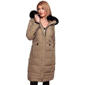 Navahoo B850 Winterjas voor dames, gewatteerde winterjas met afneembaar kunstbont, taupe grijs, XXL