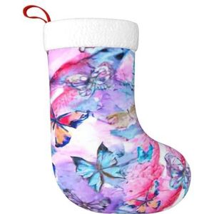 Kfjghhl Kleurrijke Vlinder Grote Xmas Stocking Sneeuwpop Gedrukt Patroon Sokken Kerst Opknoping Zakken Home Decoraties
